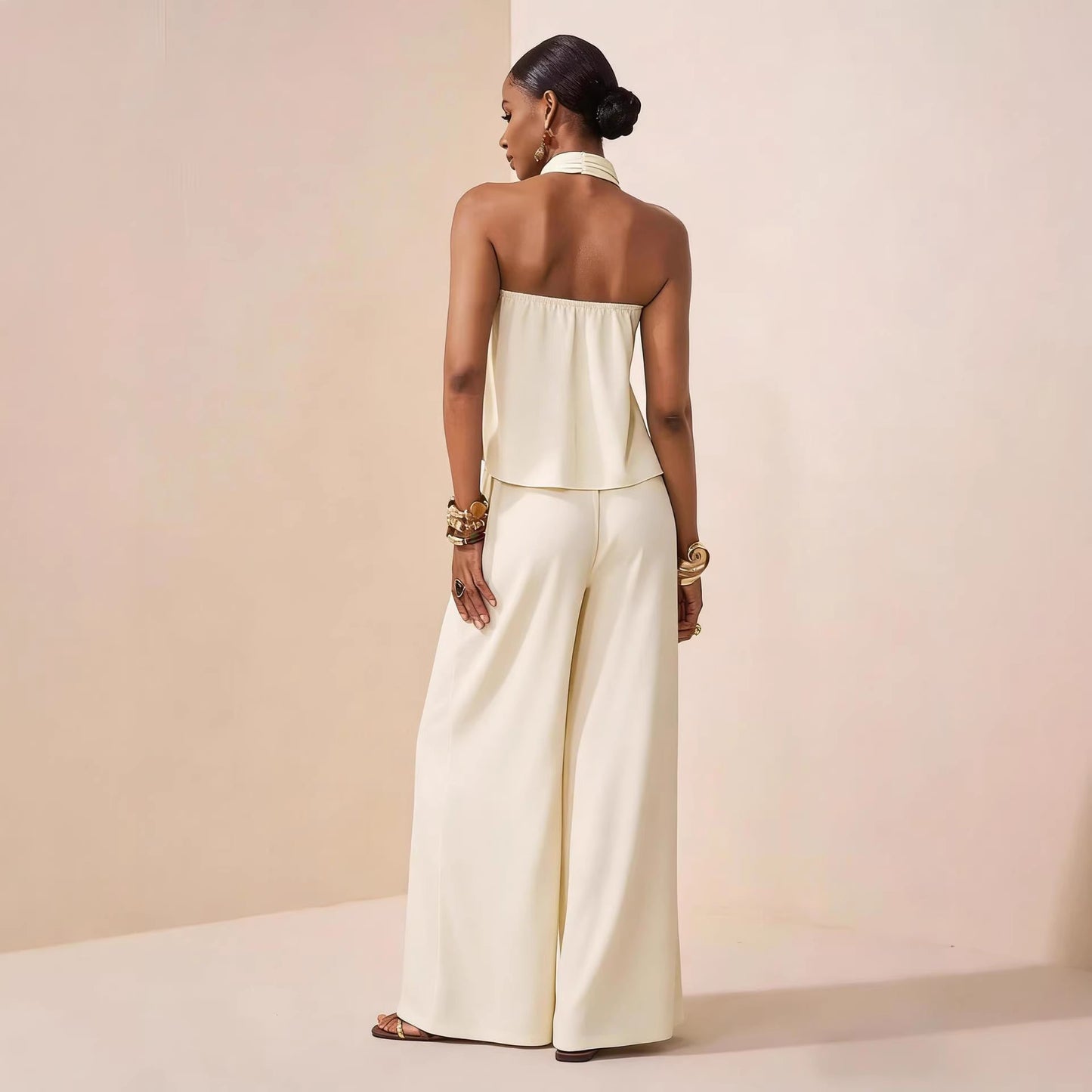 Women's Halter Neck Wide Leg Pant Set