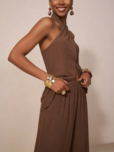 Women's Halter Neck Wide Leg Pant Set