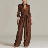 Women's Belted Wide Leg Linen Blend Jumpsuit