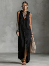Women's Sleeveless Button Front Maxi Shirt Dress