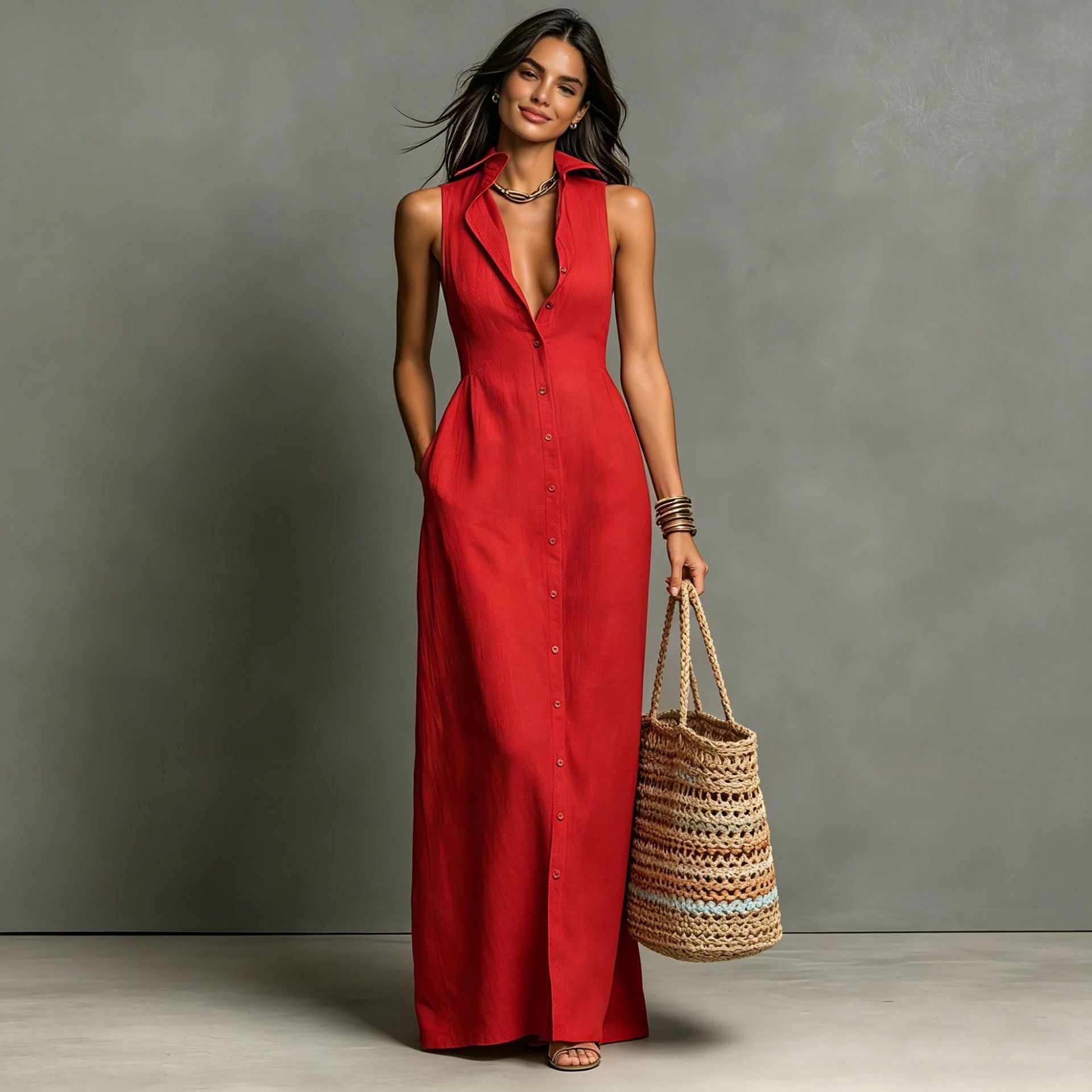 Women's Summer Sleeveless Collared Dress