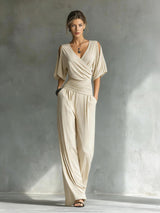 Women's Ruched Waist Wide Leg Elegant Jumpsuit
