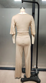 Women's Ruched Waist Wide Leg Elegant Jumpsuit