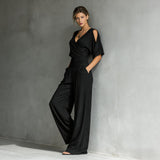 Women's Ruched Waist Wide Leg Elegant Jumpsuit
