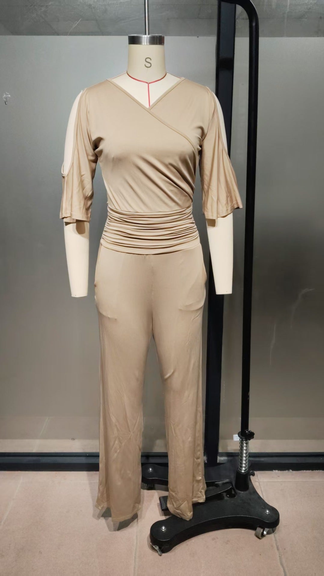 Women's Ruched Waist Wide Leg Elegant Jumpsuit