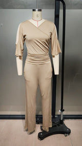 Women's Ruched Waist Wide Leg Elegant Jumpsuit