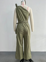 Women's One Shoulder Wide Leg Tie Waist Jumpsuit