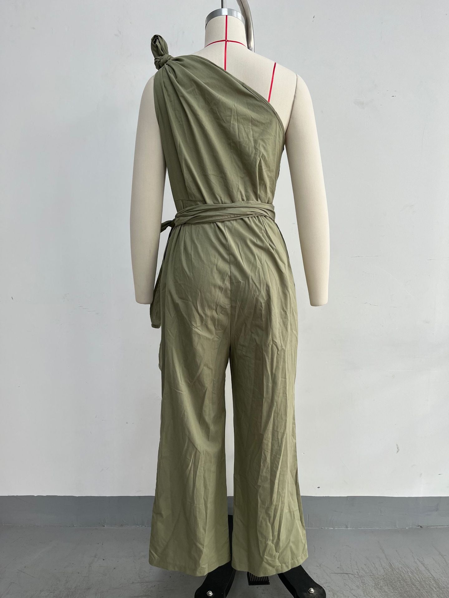 Women's One Shoulder Wide Leg Tie Waist Jumpsuit