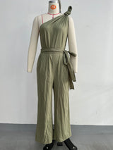 Women's One Shoulder Wide Leg Tie Waist Jumpsuit