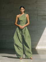 Women's One Shoulder Wide Leg Tie Waist Jumpsuit