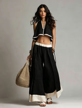 Women's Halter Crop Top Wide Leg Pant Set