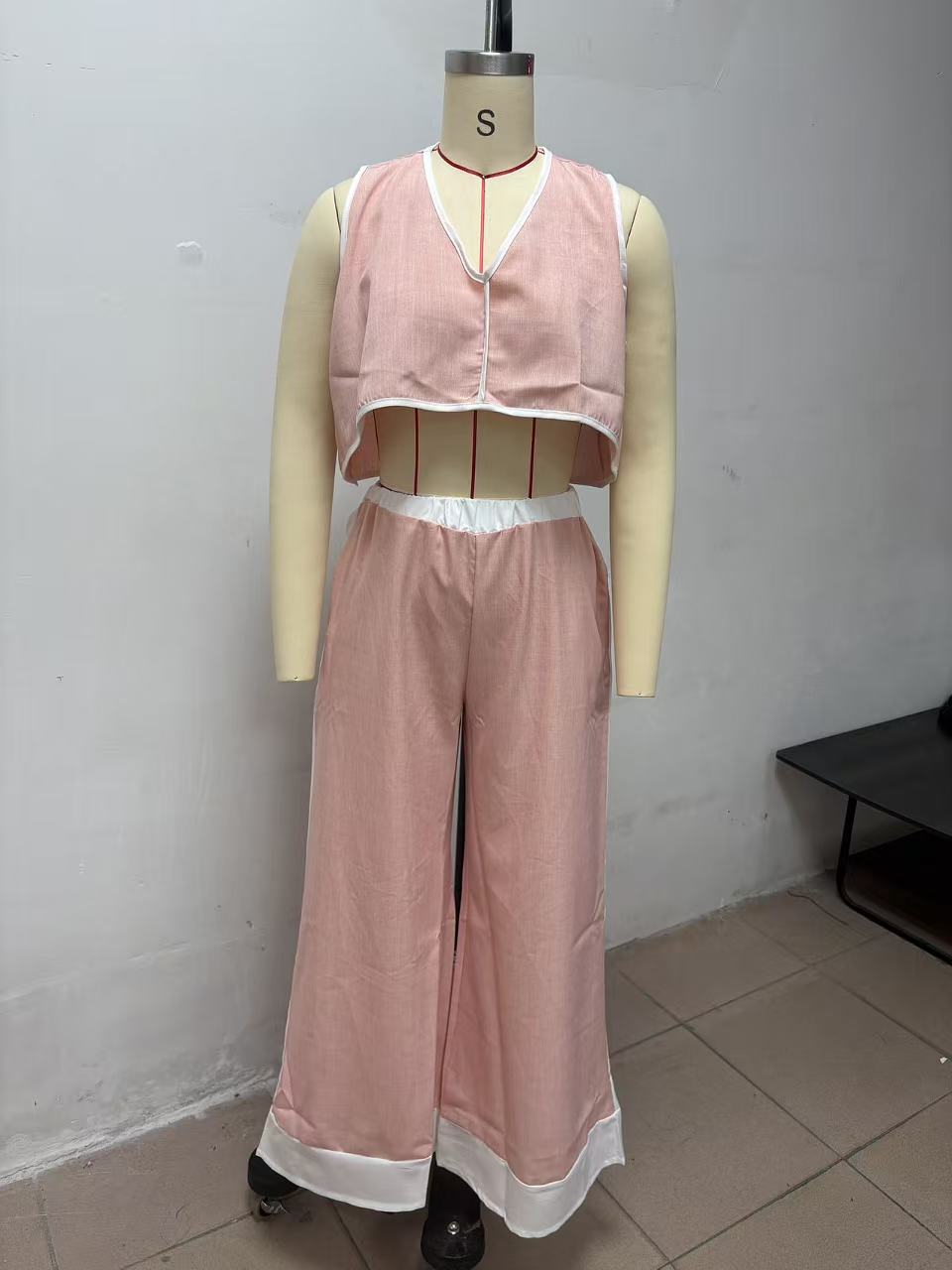 Women's Halter Crop Top Wide Leg Pant Set