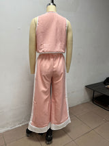 Women's Halter Crop Top Wide Leg Pant Set