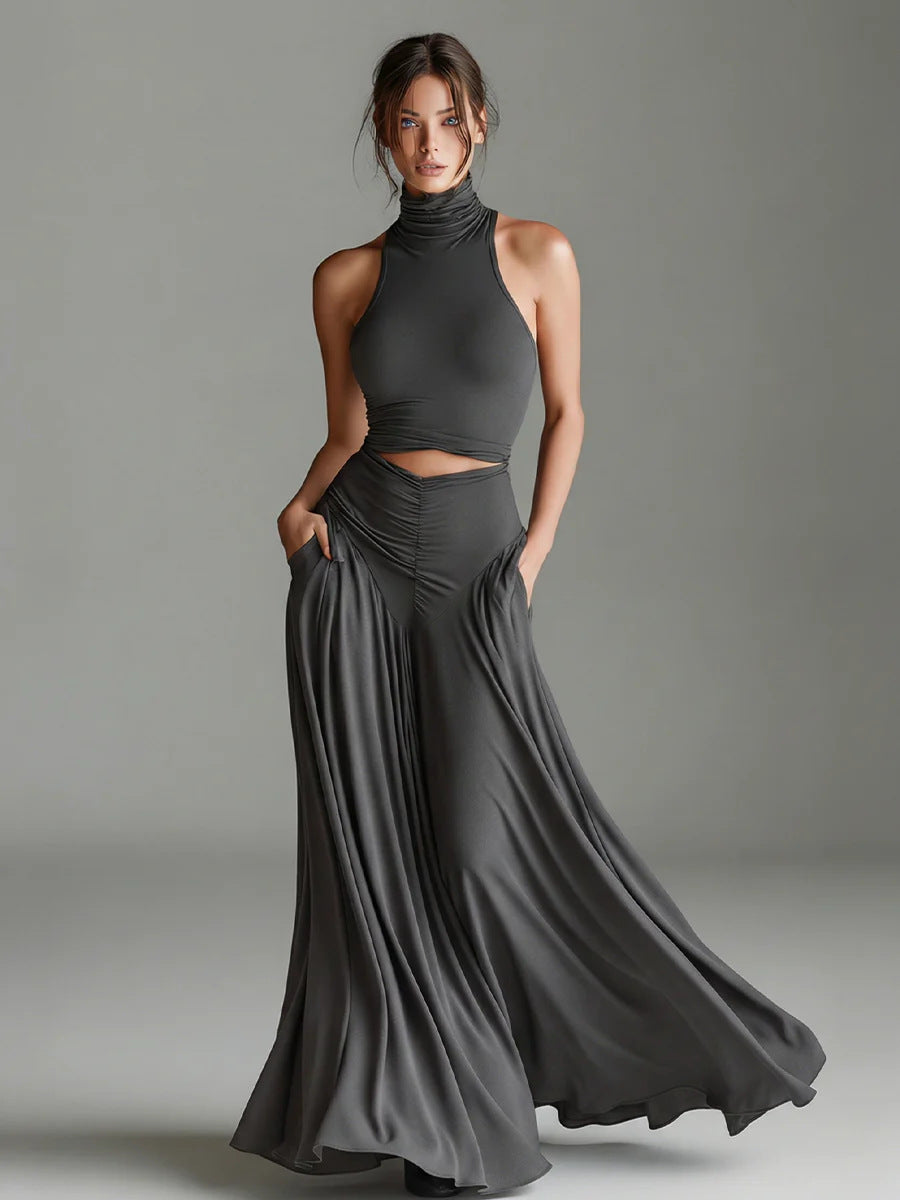 Women's High Neck Cutout Flowy Maxi Dress