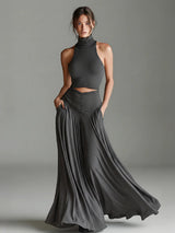 Women's High Neck Cutout Flowy Maxi Dress