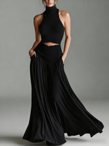 Women's High Neck Cutout Flowy Maxi Dress