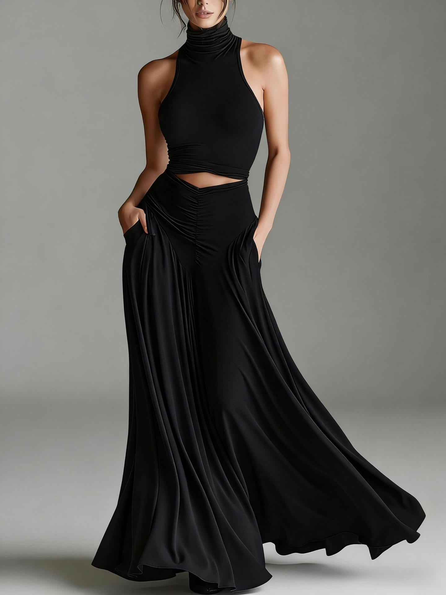 Women's High Neck Cutout Flowy Maxi Dress