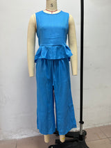 Women's Ruffle Crop Top & Wide Leg Pant Set