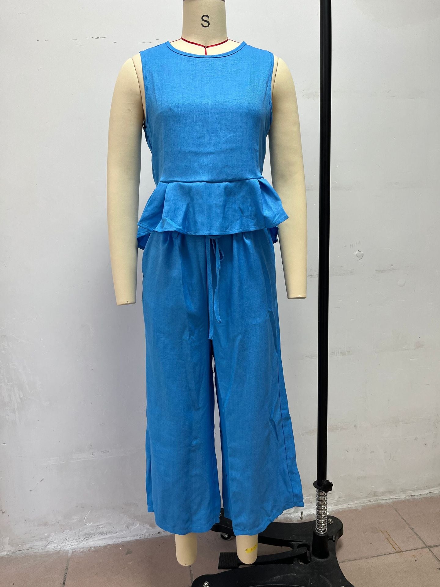 Women's Ruffle Crop Top & Wide Leg Pant Set