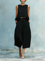 Women's Ruffle Crop Top & Wide Leg Pant Set