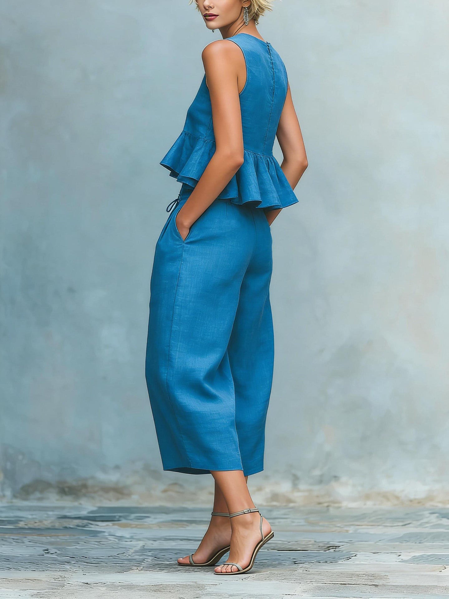Women's Ruffle Crop Top & Wide Leg Pant Set