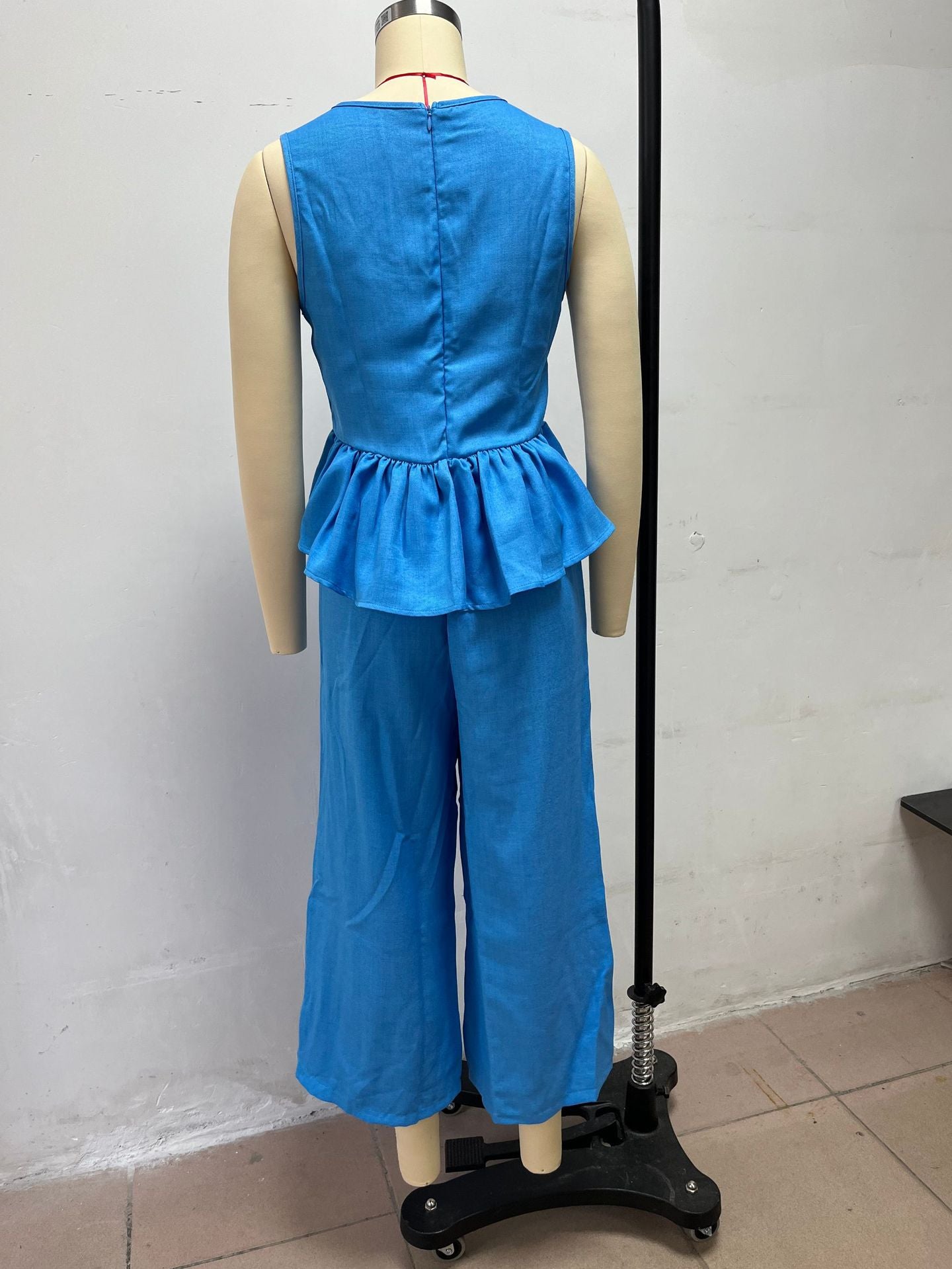 Women's Ruffle Crop Top & Wide Leg Pant Set