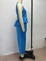 Women's Ruffle Crop Top & Wide Leg Pant Set