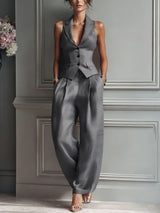 Women's Tailored Vest & Wide Leg Pant Suit Set