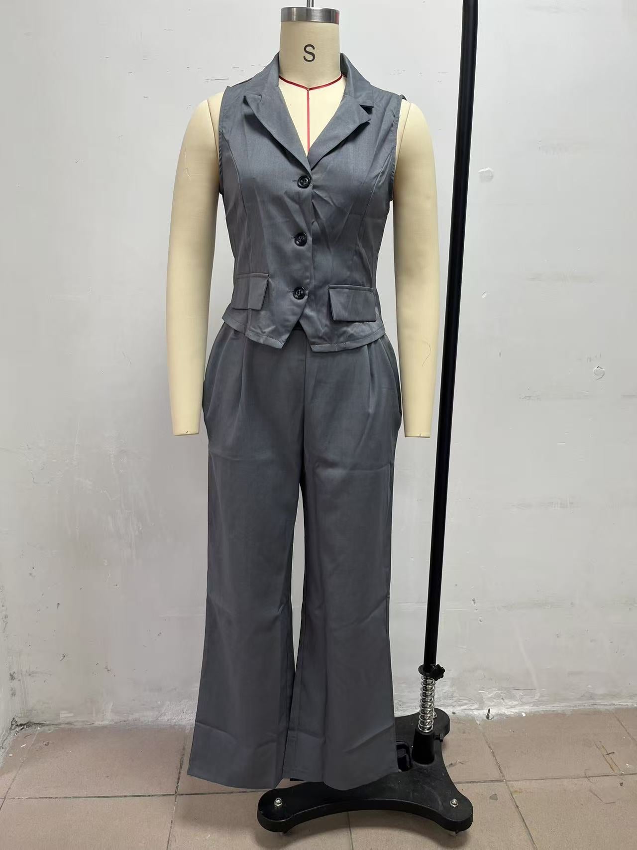 Women's Tailored Vest & Wide Leg Pant Suit Set