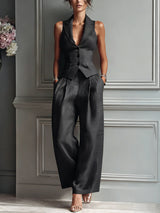 Women's Tailored Vest & Wide Leg Pant Suit Set