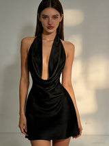 Women's Satin Halter Mini Cocktail Dress
