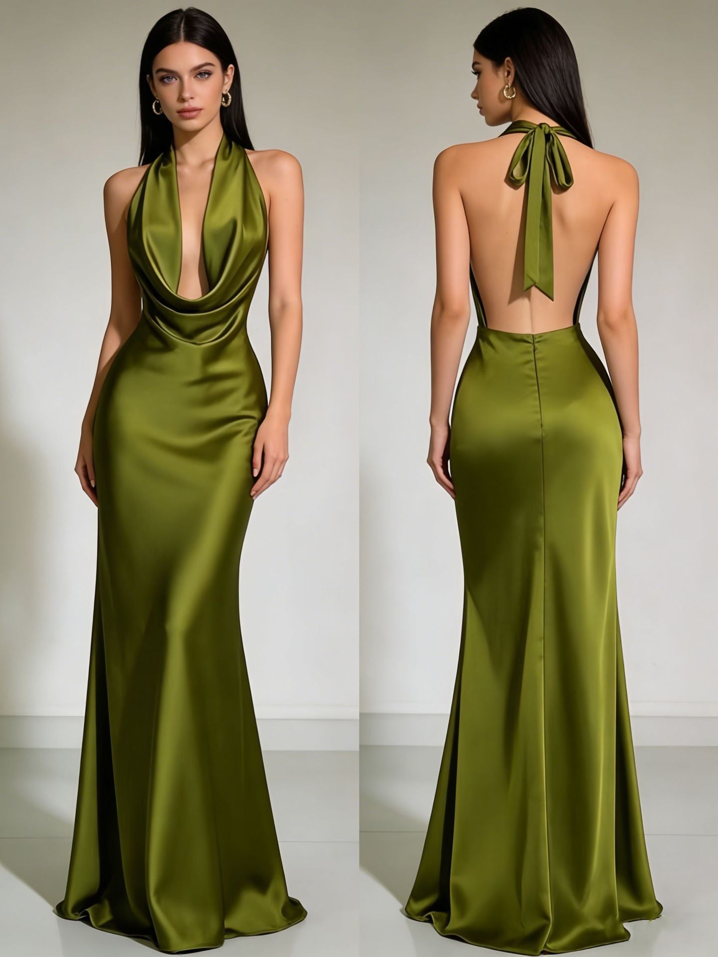 Women's Satin Halter Neck Evening Maxi Dress