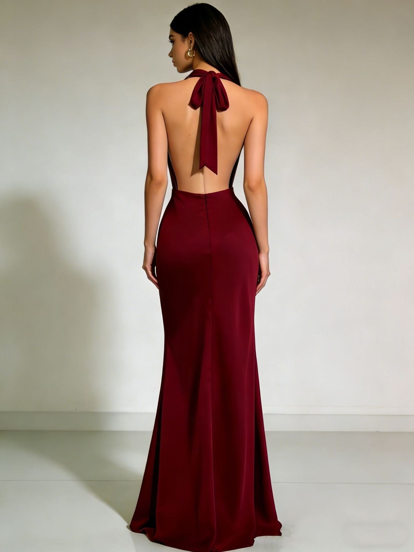 Women's Satin Halter Neck Evening Maxi Dress