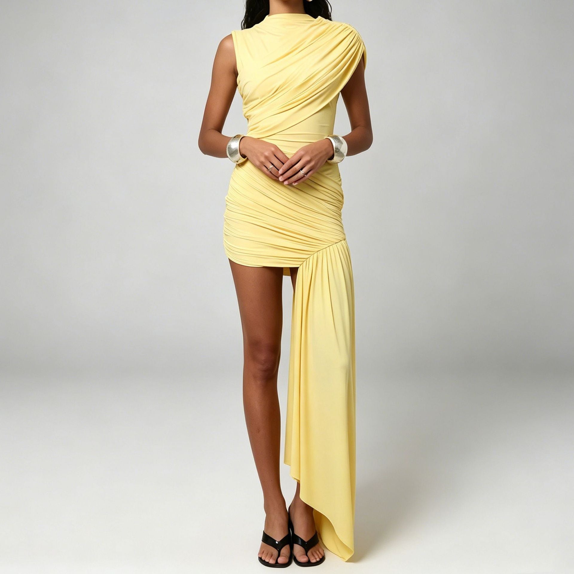 Women's Ruched One Shoulder Bodycon Mini Dress