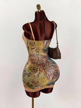 Women's Leopard Print Lace Trim Bodycon Mini Dress