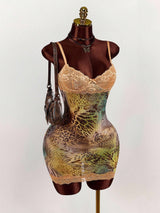 Women's Leopard Print Lace Trim Bodycon Mini Dress