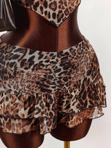 Women's Leopard Print Strapless Crop Top &  Skirt
