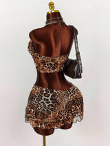 Women's Leopard Print Strapless Crop Top &  Skirt