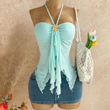 Women's Halter Handkerchief Mesh Y2K Crop Top