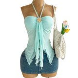 Women's Halter Handkerchief Mesh Y2K Crop Top