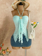 Women's Halter Handkerchief Mesh Y2K Crop Top