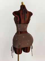 Women's Halter Cowl Neck Crop Top &Skirt Set