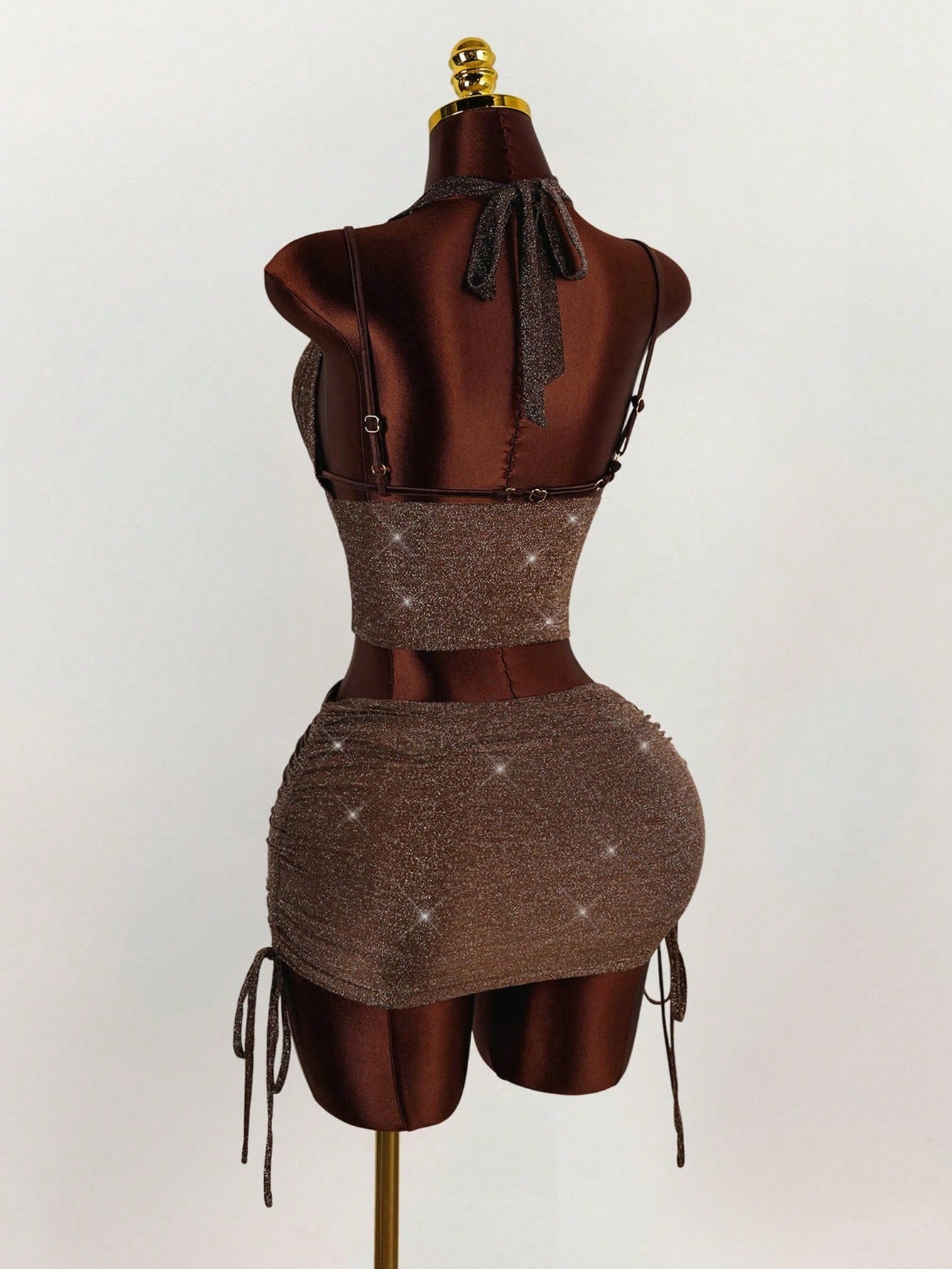 Women's Halter Cowl Neck Crop Top &Skirt Set