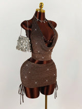 Women's Halter Cowl Neck Crop Top &Skirt Set