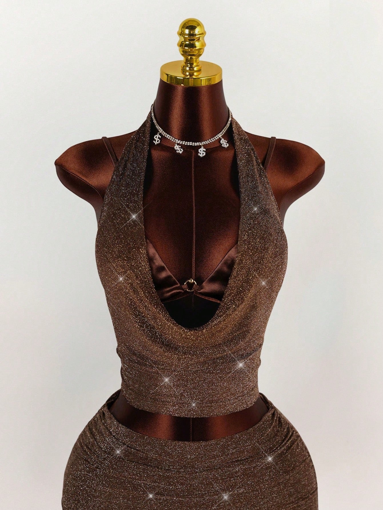Women's Halter Cowl Neck Crop Top &Skirt Set