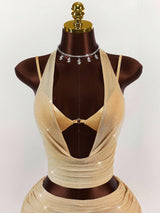 Women's Halter Cowl Neck Crop Top &Skirt Set