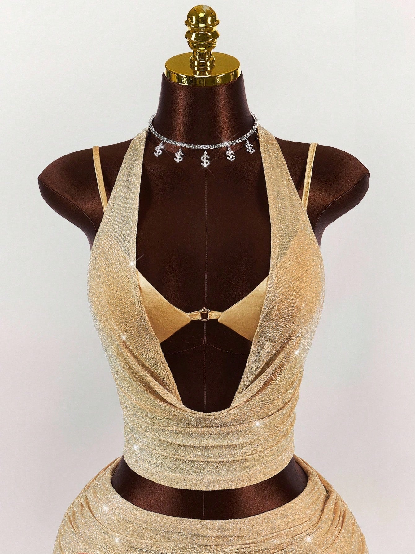 Women's Halter Cowl Neck Crop Top &Skirt Set