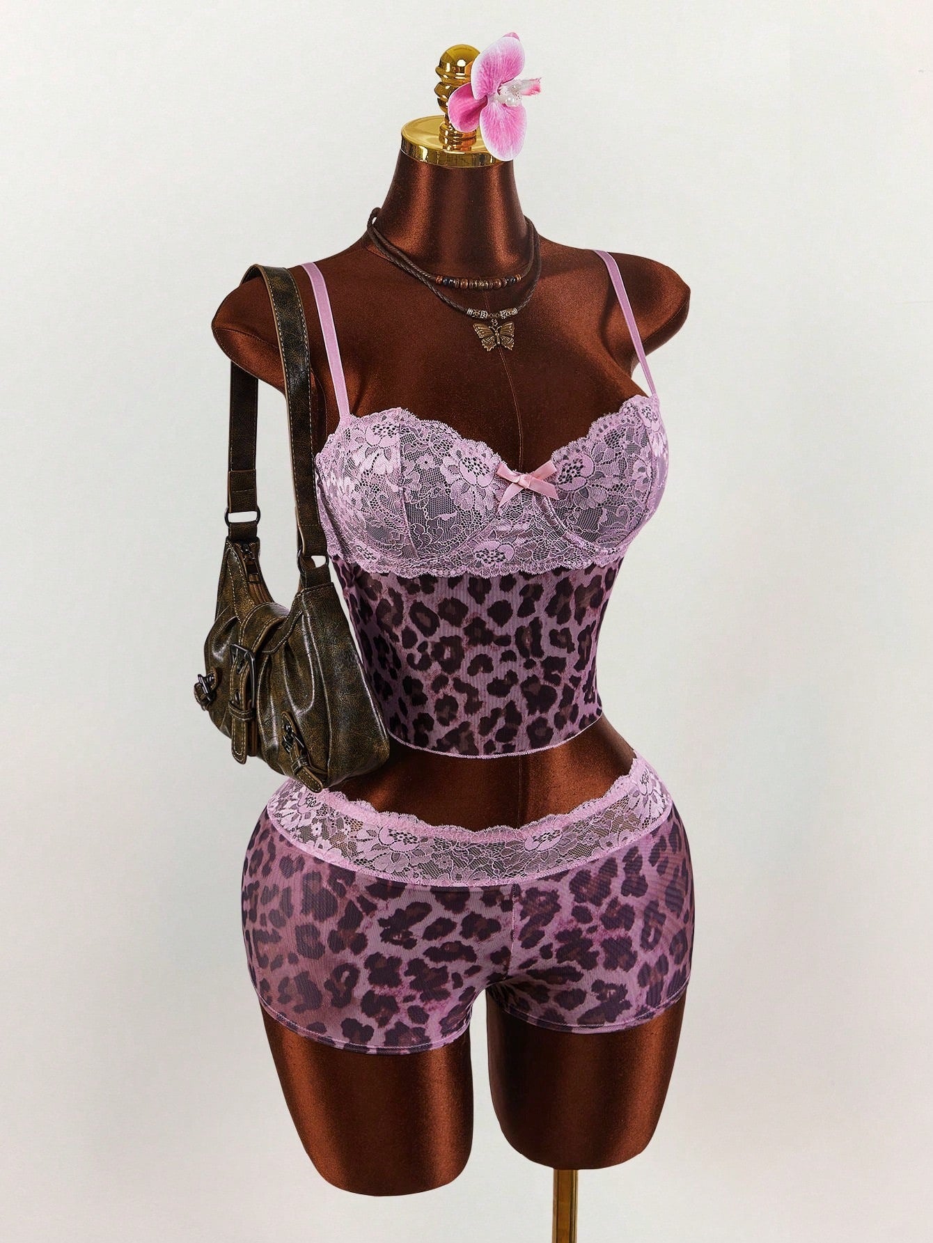 Women's   Lace Trim Cami & Shorts Lounge Set