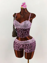 Women's   Lace Trim Cami & Shorts Lounge Set