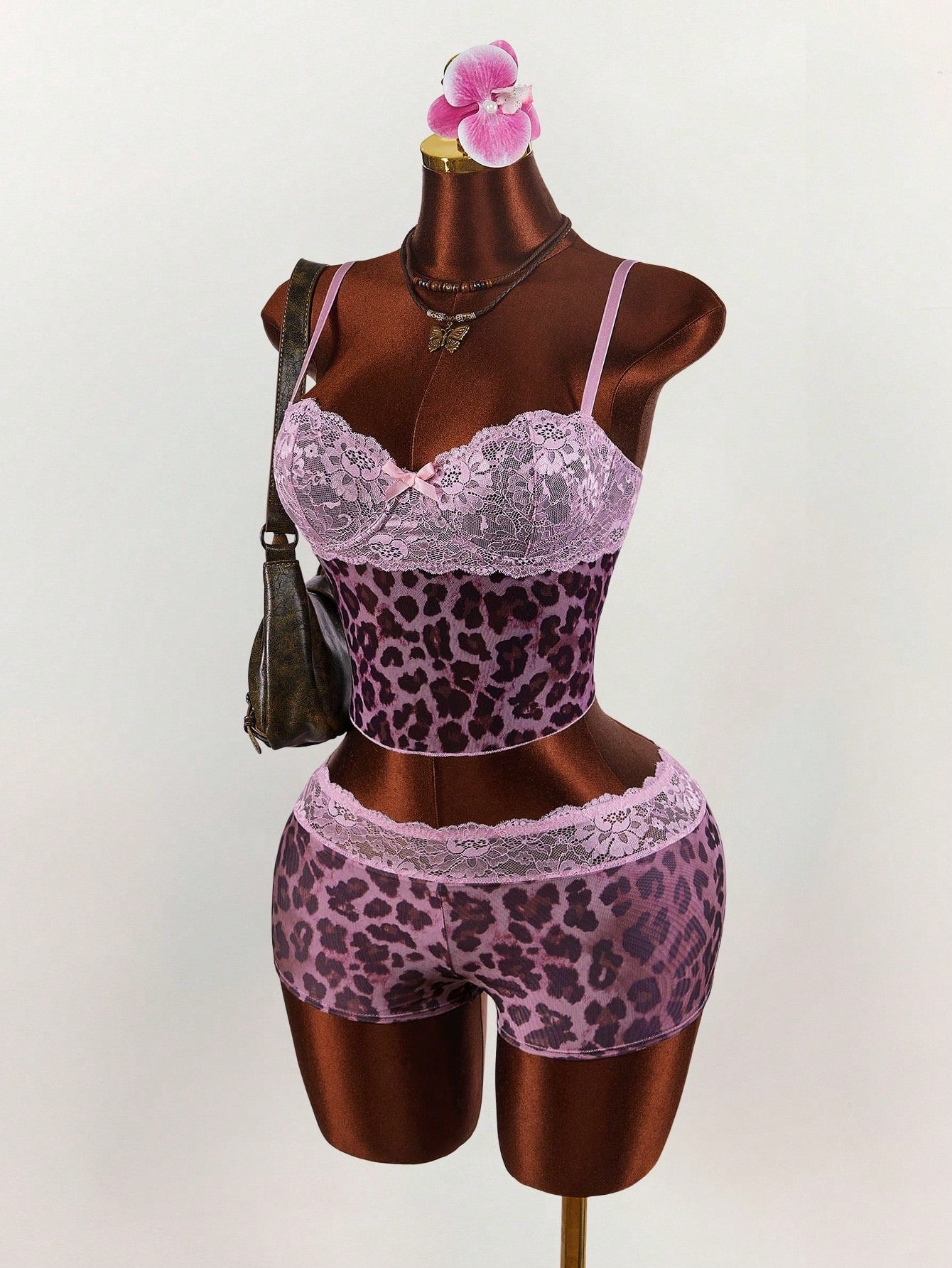 Women's   Lace Trim Cami & Shorts Lounge Set